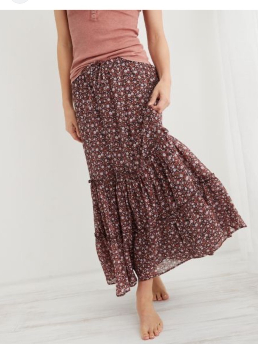 Aerie Midi Skirt Floral Tiered XS